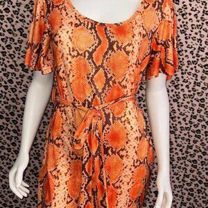 Bold Orange Snakeskin Print Dress